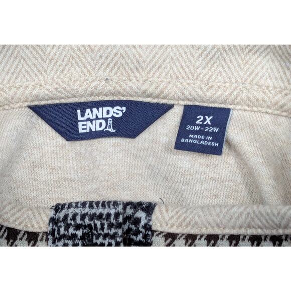 LANDS END Top - Cream, Herringbone, Houndstooth, Mixed Plaid, Mock Neck, 2X - Picture 2 of 4